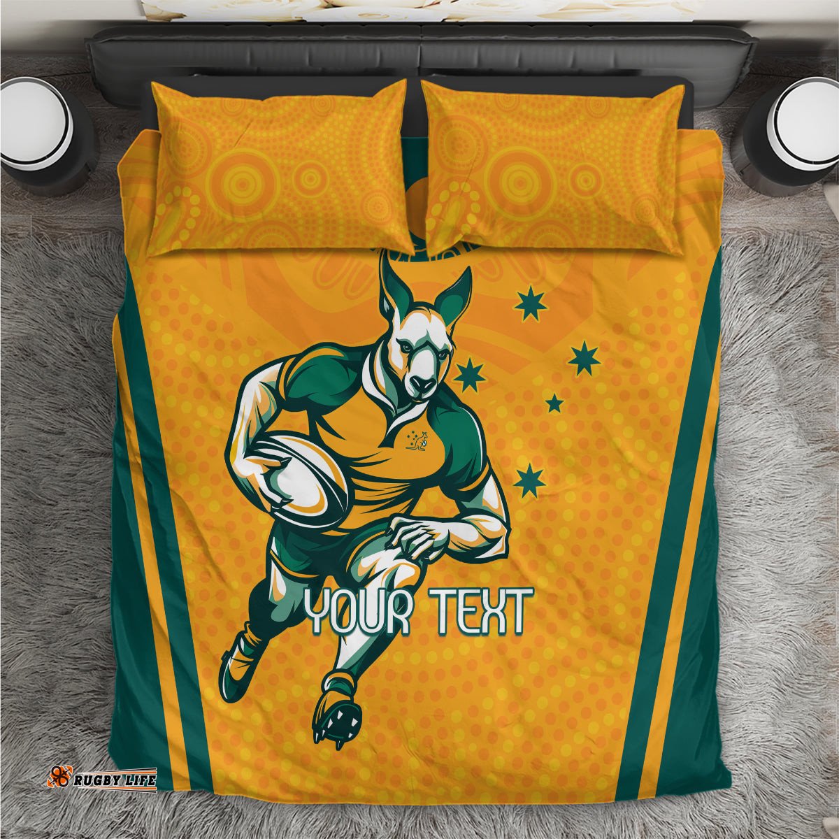Custom Australia Rugby Bedding Set Wallabies Mascots Sporty Version