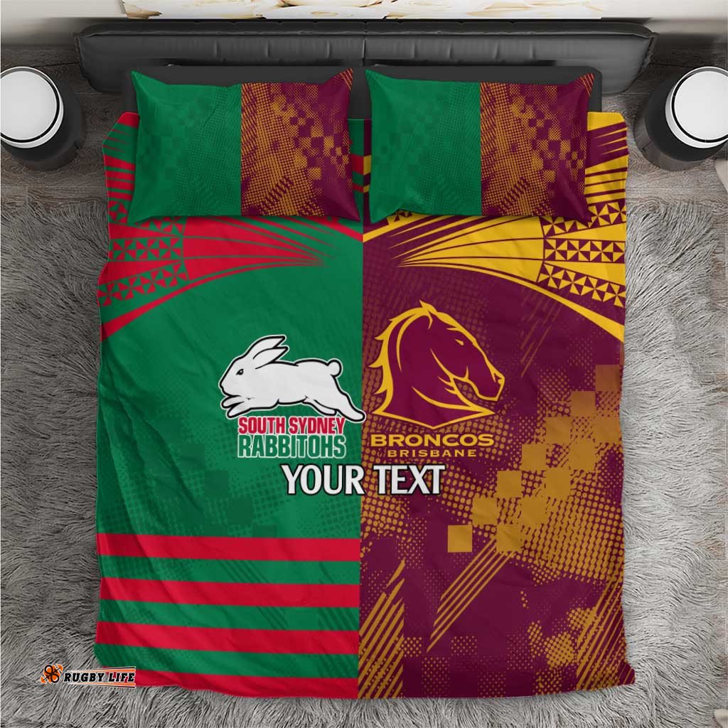 Custom NRL Rabbitohs and Broncos Bedding Set Sporty Style