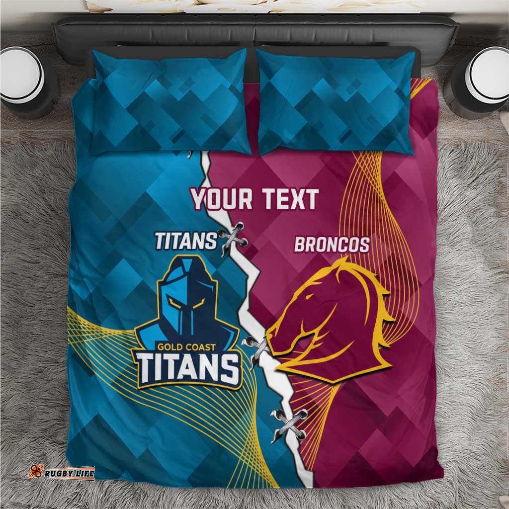 Custom Broncos And Titans Rugby 2024 Bedding Set Dynamic Style