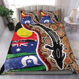 Australia Bedding Set - Australian Aboriginal Inspired Crocodile With NAIDOC Flags