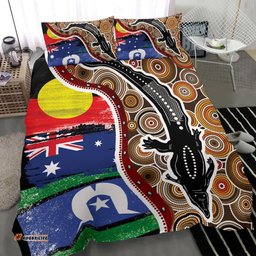 Australia Bedding Set - Australian Aboriginal Inspired Crocodile With NAIDOC Flags