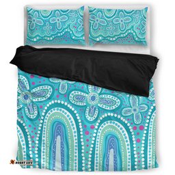 Australia Aboriginal Bedding Set - Dot painting illustration in Aboriginal style Turquoise Bedding Set