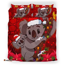Aboriginal Christmas Bedding Set - Aussie Koala Christmas Poinsettia with Aboriginal Inspired Bedding Set