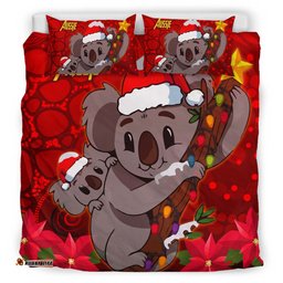 Aboriginal Christmas Bedding Set - Aussie Koala Christmas Poinsettia with Aboriginal Inspired Bedding Set