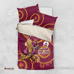 Custom NRL Broncos NAIDOC Week Bedding Set Keep The Fire Burning Indigenous Art