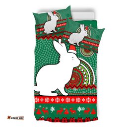 South Sydney Rabbitohs Bedding Set - Australia Ugly Xmas With Aboriginal Patterns For Die Hard Fans