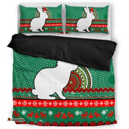 South Sydney Rabbitohs Bedding Set - Australia Ugly Xmas With Aboriginal Patterns For Die Hard Fans