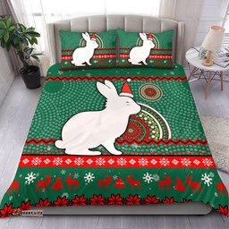South Sydney Rabbitohs Bedding Set - Australia Ugly Xmas With Aboriginal Patterns For Die Hard Fans
