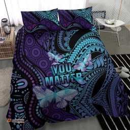 You Matter Suicide Prevention Awareness Bedding Set Butterfly Aboriginal Mix Polynesian Pattern