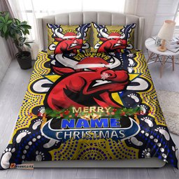 North Queensland Cowboys Christmas Custom Bedding Set - Merry Christmas North Queensland Cowboys With Dot Art Painting Footprints Bedding Set