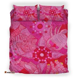 Custom Australia Bedding Set Aboriginal Dot Painting Pink