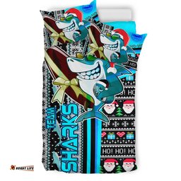 Cronulla-Sutherland Sharks Christmas Bedding Set - Custom Sharkies Surfrider Christmas With Snowflakes Ho Ho Ho Bedding Set