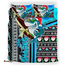 Cronulla-Sutherland Sharks Christmas Bedding Set - Custom Sharkies Surfrider Christmas With Snowflakes Ho Ho Ho Bedding Set