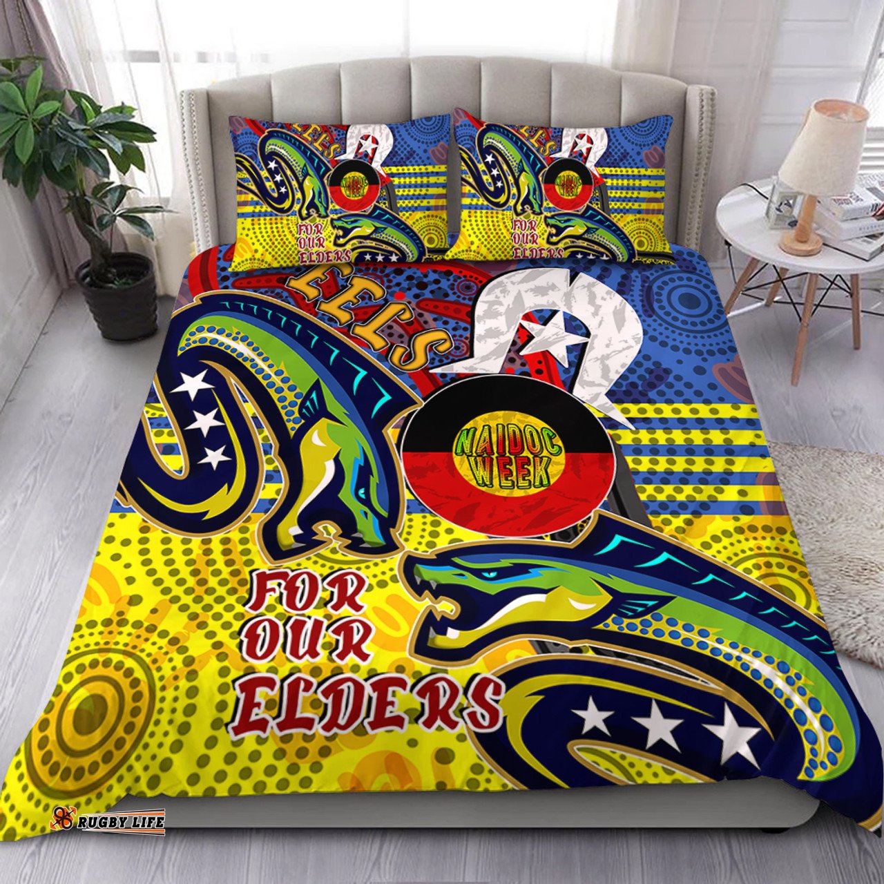 Parramatta Eels Naidoc Week Custom Bedding Set - Parramatta Eels Naidoc Week For Our Elders With Dot Art Bedding Set