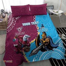 Personalised Eagles And Titans Rugby Bedding Set Aboriginal Mix Polynesian Pattern