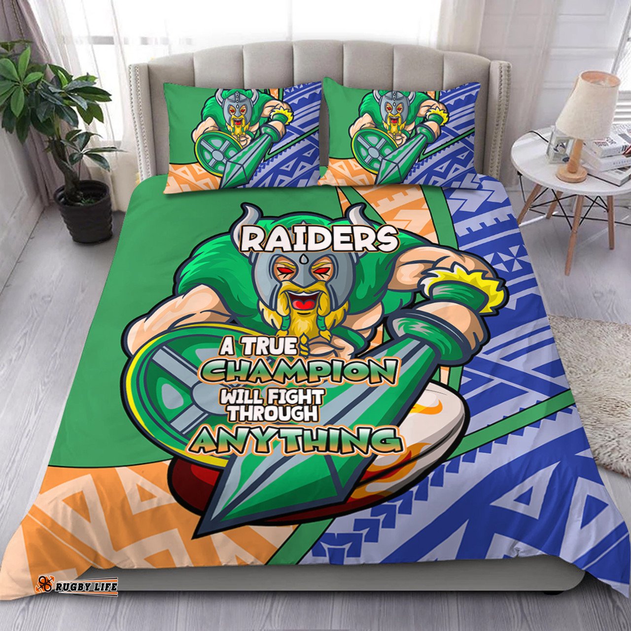 Canberra Raiders Bedding Set - A True Champion Will Fight Through Anything With Polynesian Patterns
