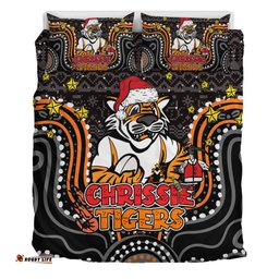 Wests Tigers Christmas Custom Bedding Set - Christmas Knit Patterns Vintage Jersey Ugly Bedding Set