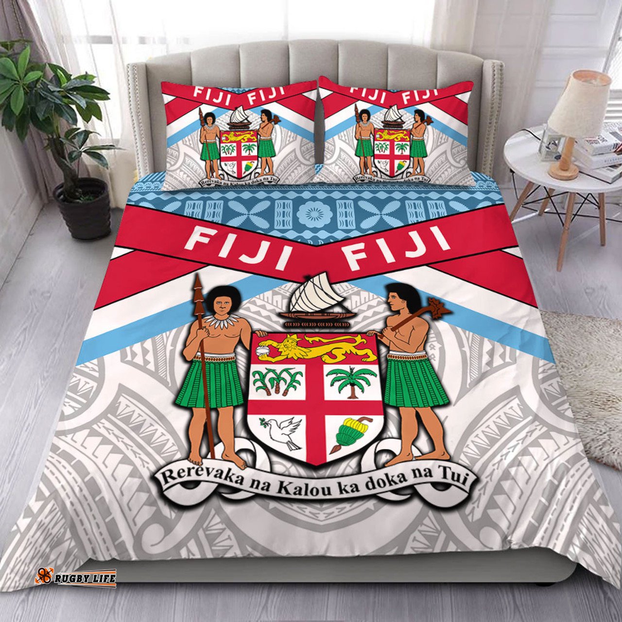 Australia South Sea Islanders Bedding Set - Fiji In Fijian Tapa Pattern Coat Of Arms Symbol Bedding Set