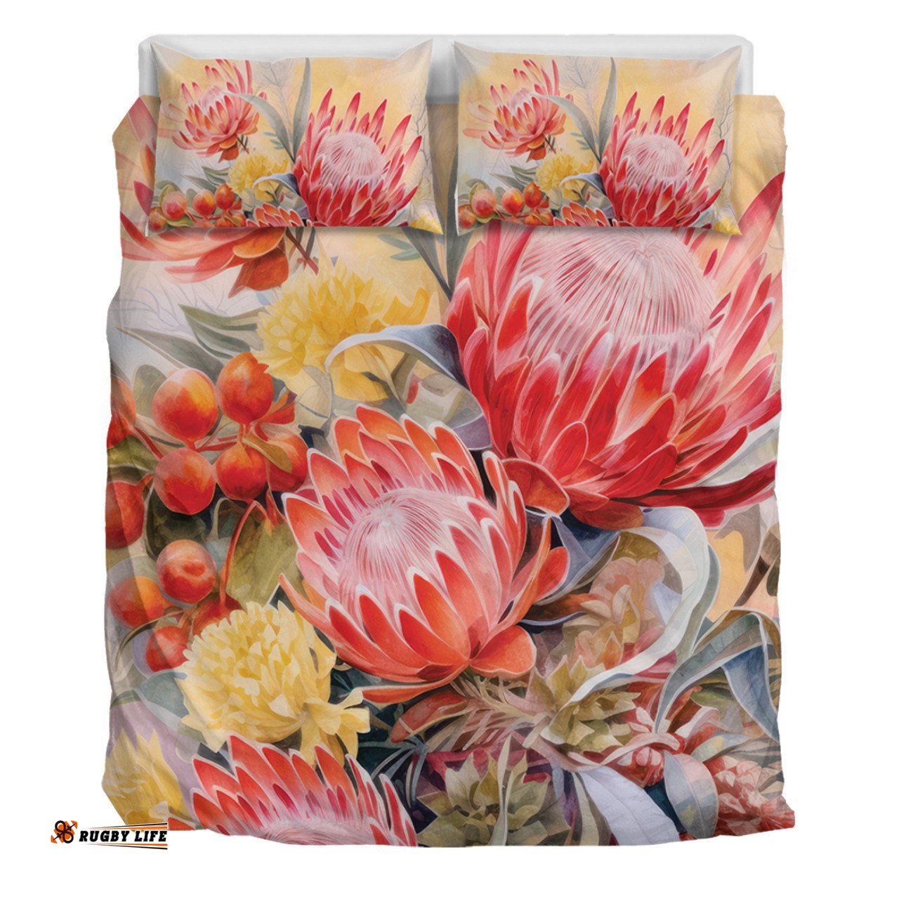 Australia Waratah Bedding Set - Yellow Orange Waratah Flowers Art Bedding Set