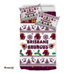 Brisbane Broncos Christmas Bedding Set - Brisbane Broncos Special Ugly Christmas Bedding Set
