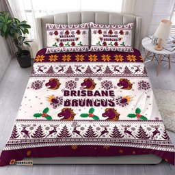 Brisbane Broncos Christmas Bedding Set - Brisbane Broncos Special Ugly Christmas Bedding Set