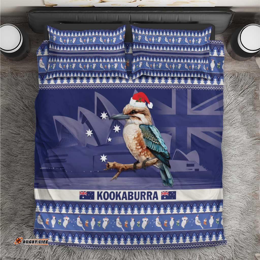 Aussie Kookaburra Bedding Set Merry Christmas Blue Style