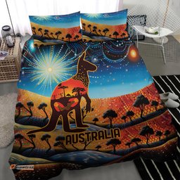Aboriginal Dots Stary Sky With Kangaroo Bedding Set