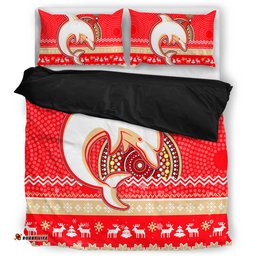 Redcliffe Dolphins Bedding Set - Australia Ugly Xmas With Aboriginal Patterns For Die Hard Fans