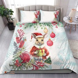 Australia Christmas Bedding Set Kangaroo Santa With Aussie Flower - Watercolor