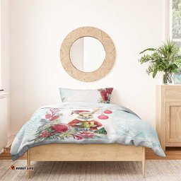 Australia Christmas Bedding Set Kangaroo Santa With Aussie Flower - Watercolor