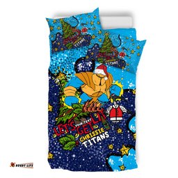 Gold Coast Titans Christmas Custom Bedding Set - Let's Get Lit Chrisse Pressie Bedding Set