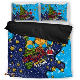Gold Coast Titans Christmas Custom Bedding Set - Let's Get Lit Chrisse Pressie Bedding Set