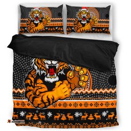 Wests Tigers Bedding Set - Australia Ugly Xmas With Aboriginal Patterns For Die Hard Fans