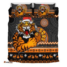 Wests Tigers Bedding Set - Australia Ugly Xmas With Aboriginal Patterns For Die Hard Fans