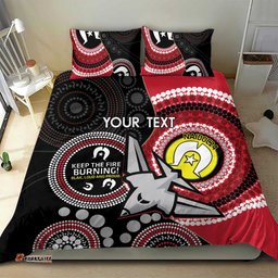 Custom AFL Essendon NAIDOC Week Bedding Set Keep The Fire Burning Indigenous Art