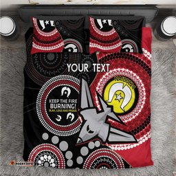 Custom AFL Essendon NAIDOC Week Bedding Set Keep The Fire Burning Indigenous Art