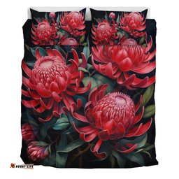 Australia Waratah Bedding Set - Red Waratah Flowers Fine Art Ver2 Bedding Set