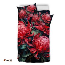 Australia Waratah Bedding Set - Red Waratah Flowers Fine Art Ver2 Bedding Set