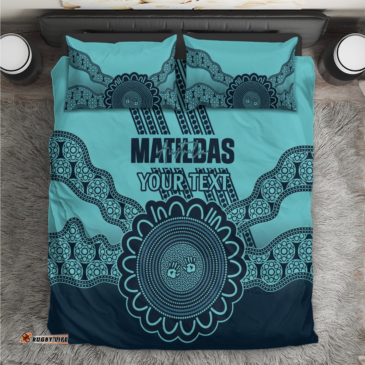 Custom Australia Matildas Bedding Set Aussie Aboriginal Turquoise Version