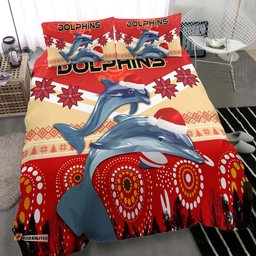 Redcliffe Dolphins Christmas Bedding Set - Redcliffe Dolphins Christmas with Ugly Pattern and Aboriginal Inspired Bedding Set