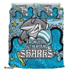 Cronulla-Sutherland Sharks Custom Bedding Set - Team With Dot And Star Patterns For Tough Fan Bedding Set
