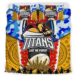 Gold Coast Titans Anzac Aboriginal Inspired Bedding Set - Gold Coast Titans with Poppy Watercolor Flower Bedding Set