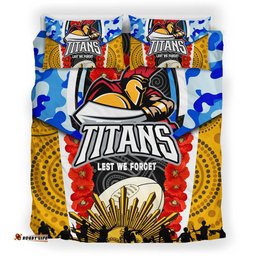 Gold Coast Titans Anzac Aboriginal Inspired Bedding Set - Gold Coast Titans with Poppy Watercolor Flower Bedding Set
