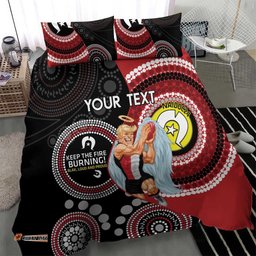 Custom AFL St Kilda NAIDOC Week Bedding Set Keep The Fire Burning Indigenous Art