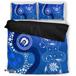 Australia Turtles Aboriginal Bedding Set - Indigenous Dot Turtles In The Ocean (Blue) Bedding Set