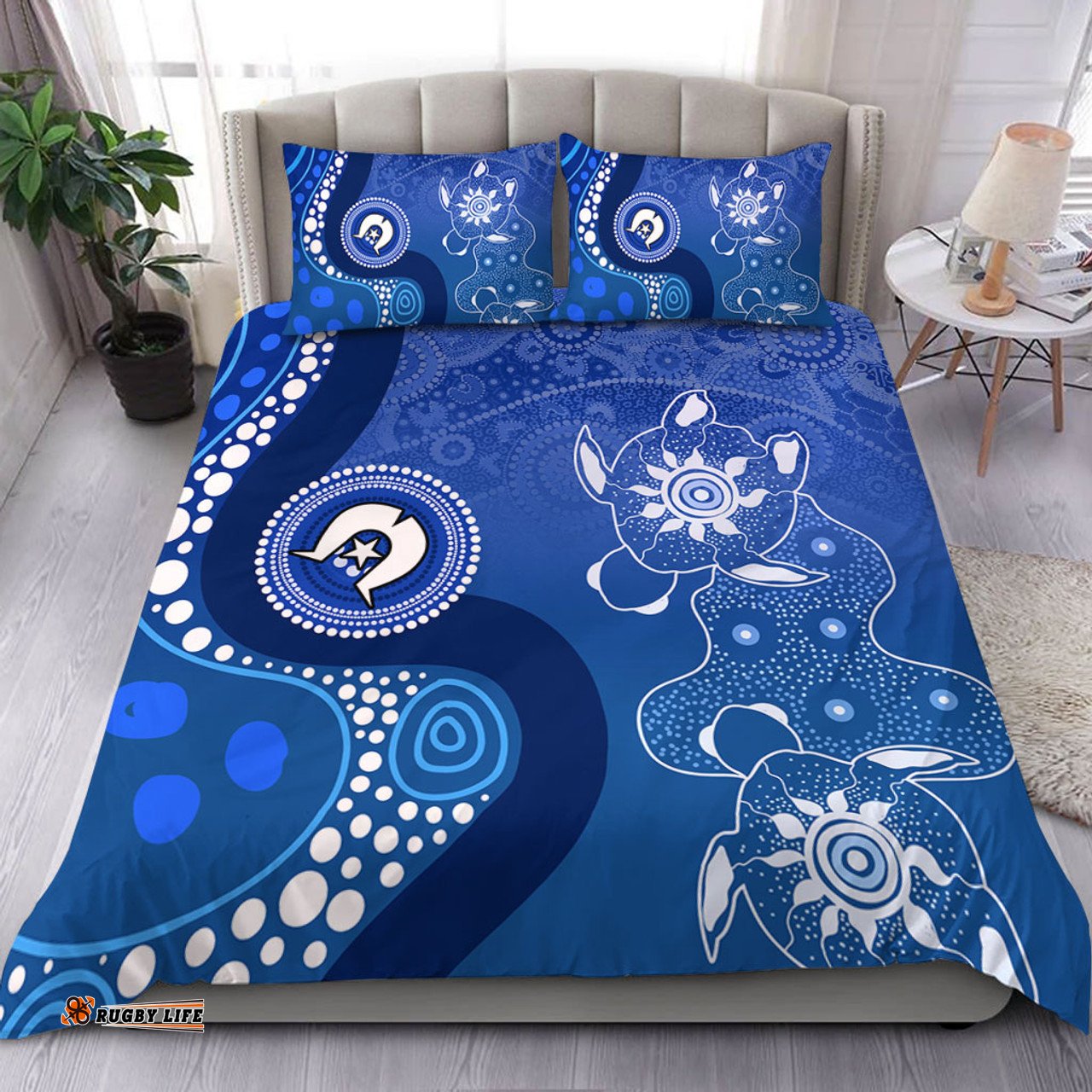 Australia Turtles Aboriginal Bedding Set - Indigenous Dot Turtles In The Ocean (Blue) Bedding Set
