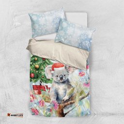 Australia Christmas Bedding Set Koala Santa With Eucalyptus - Watercolor
