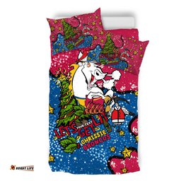 Brisbane Broncos Christmas Custom Bedding Set - Let's Get Lit Chrisse Pressie Bedding Set