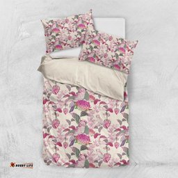 Pink Cockatoo Australia Bedding Set Tropical Flowers - Seamless Pattern