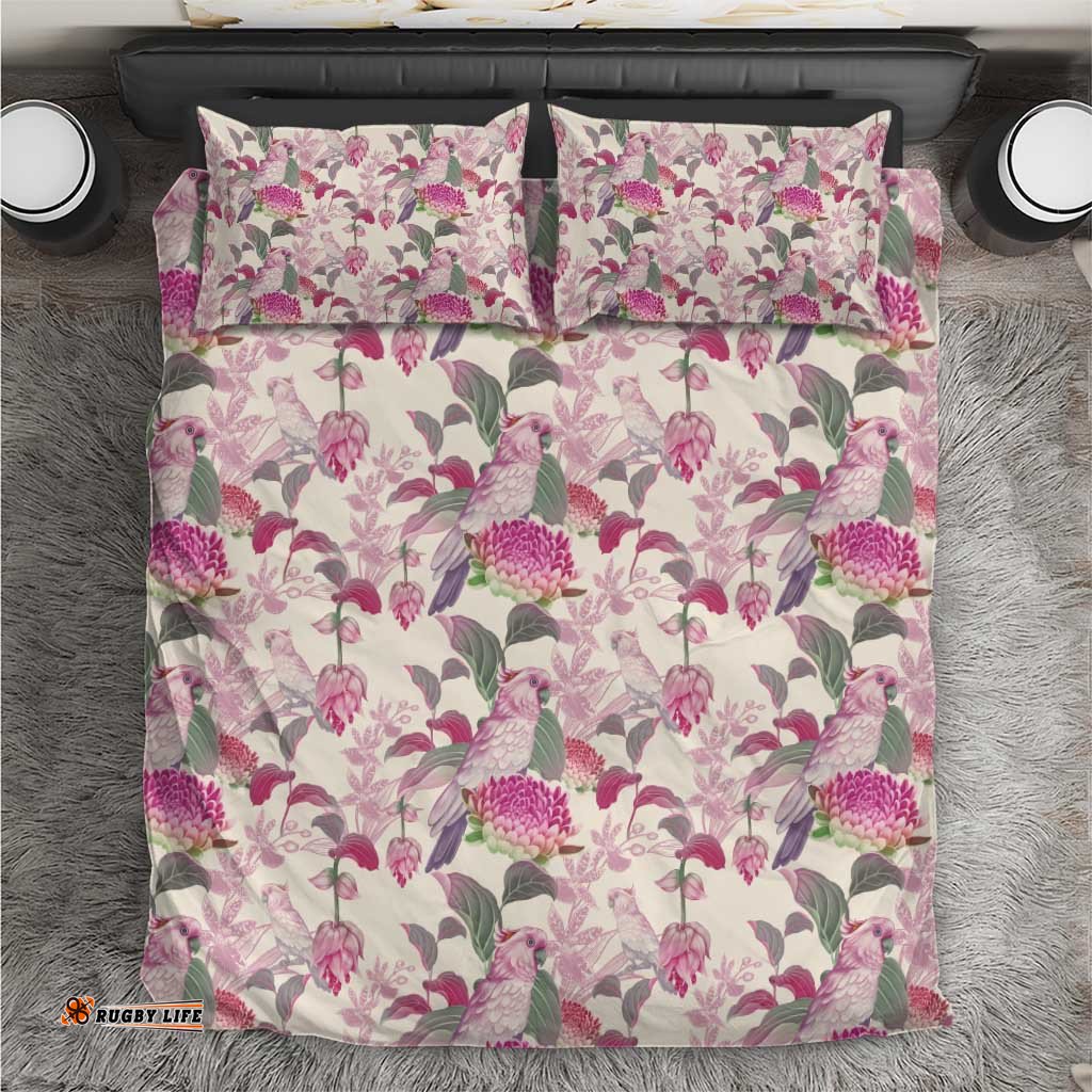 Pink Cockatoo Australia Bedding Set Tropical Flowers - Seamless Pattern